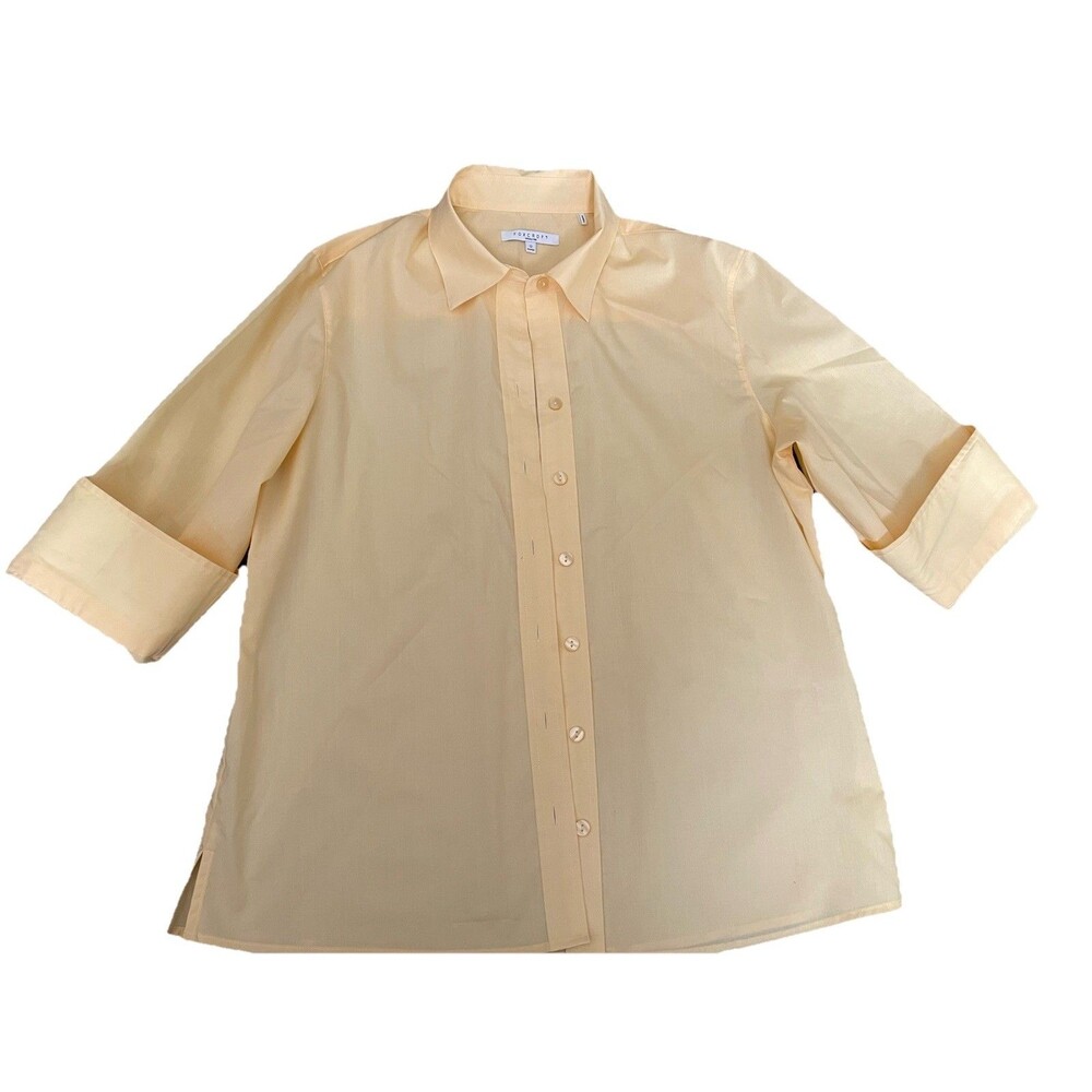 Foxcroft Wrinkle Free Buttercup Yellow 3/4 Sleeve Button Front Top Size 12 Shape